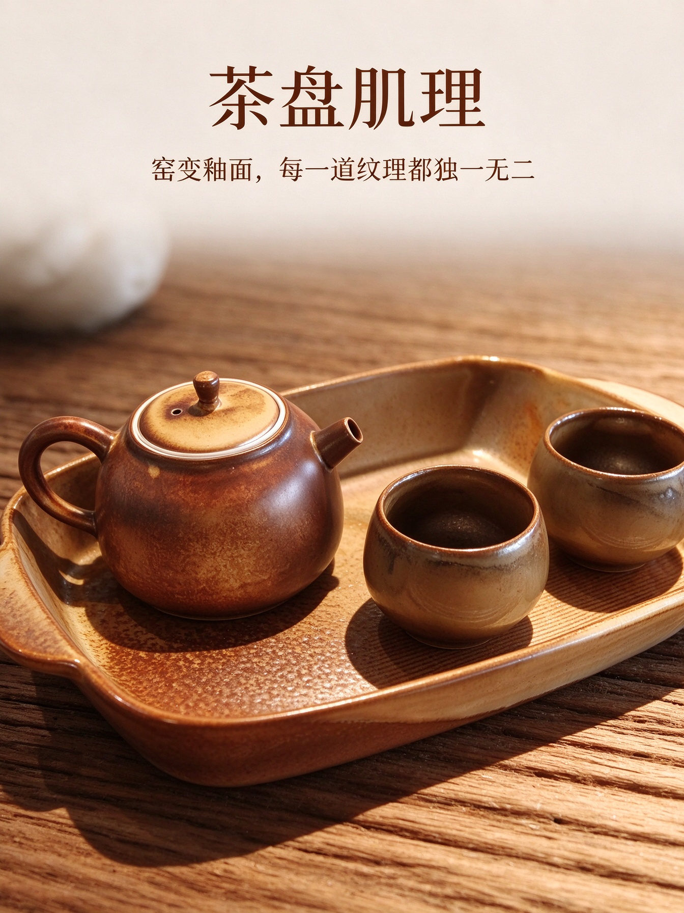 土黄质感颜色釉茶壶及品杯茶盘套装